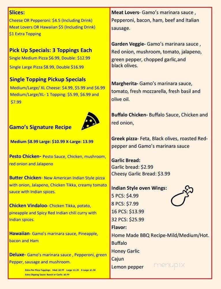 Gamo's Pizza - Springfield, FL menu_pic
