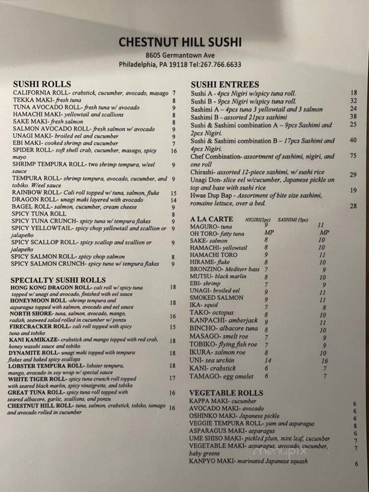 Chestnut Hill Sushi - Philadelphia, PA menu_pic