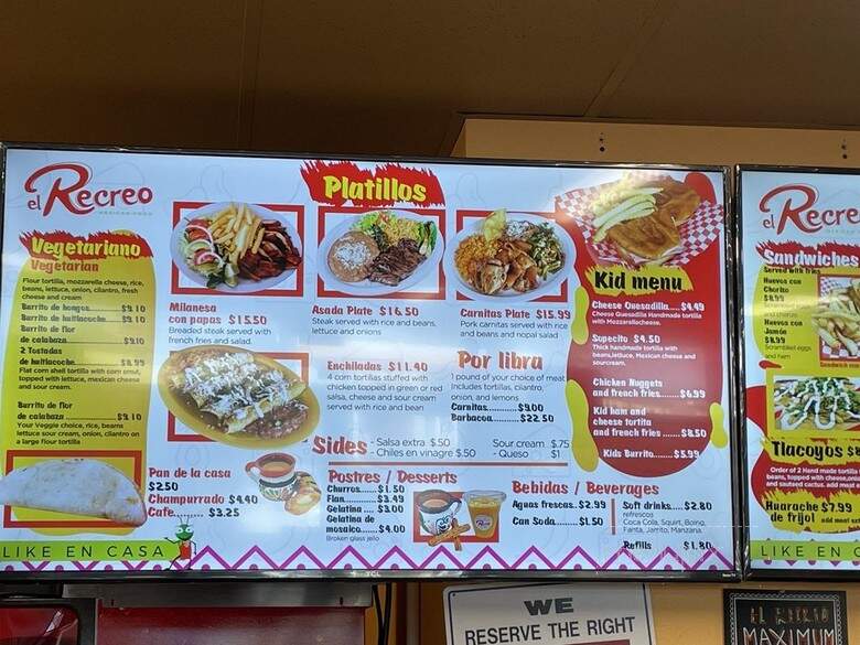 El Recreo - Renton, WA menu_pic