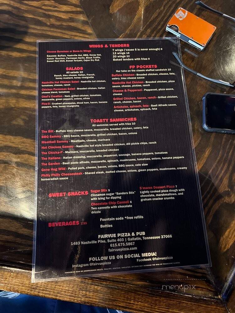 Fairvue Pizza & Pub - Gallatin, TN menu_pic