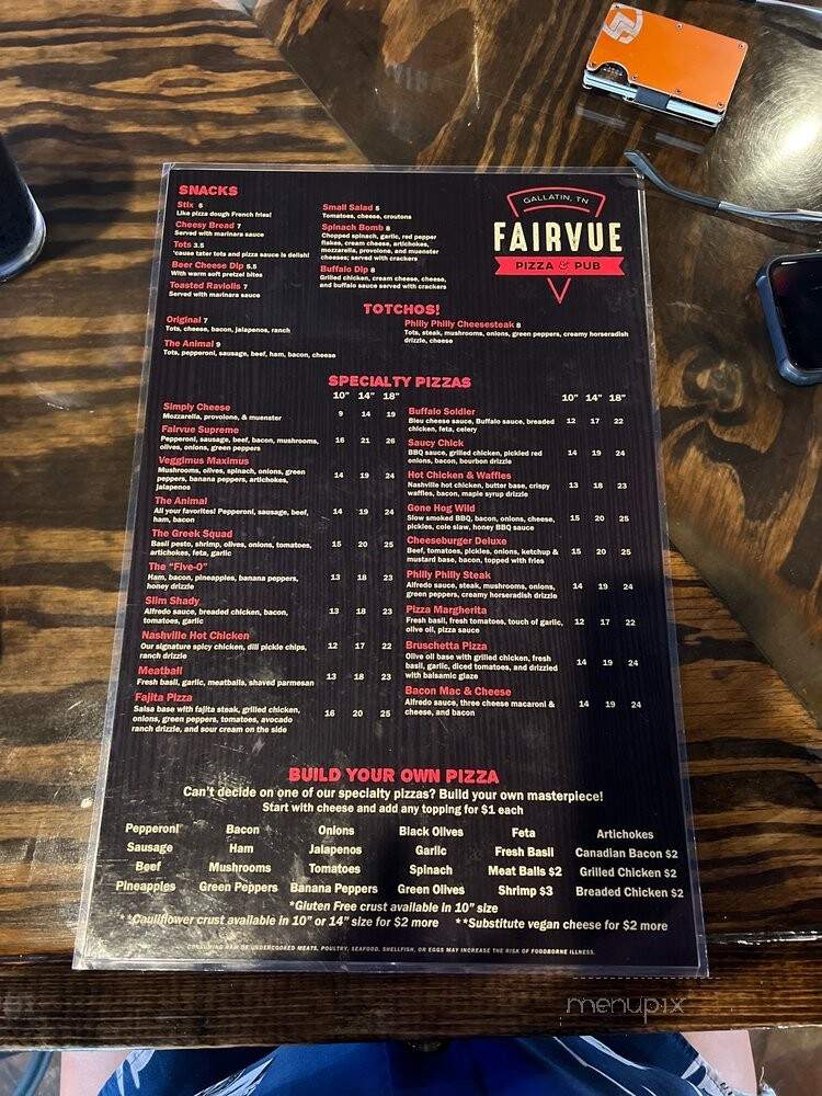 Fairvue Pizza & Pub - Gallatin, TN menu_pic