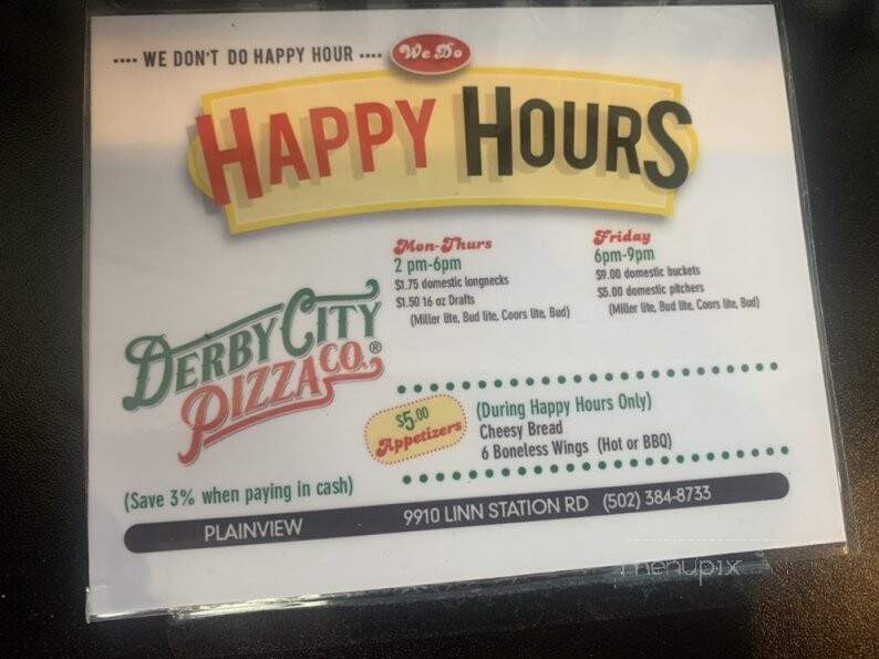 Derby City Pizza - Louisville, KY menu_pic