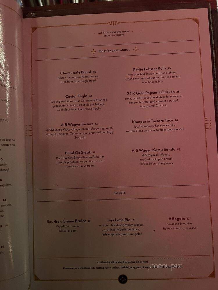 Blind Ox - Honolulu, HI menu_pic