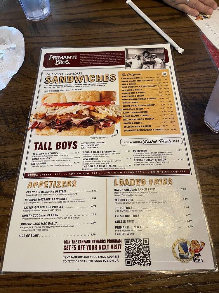 Primanti Bros. Restaurant and Bar - Monaca, PA menu_pic