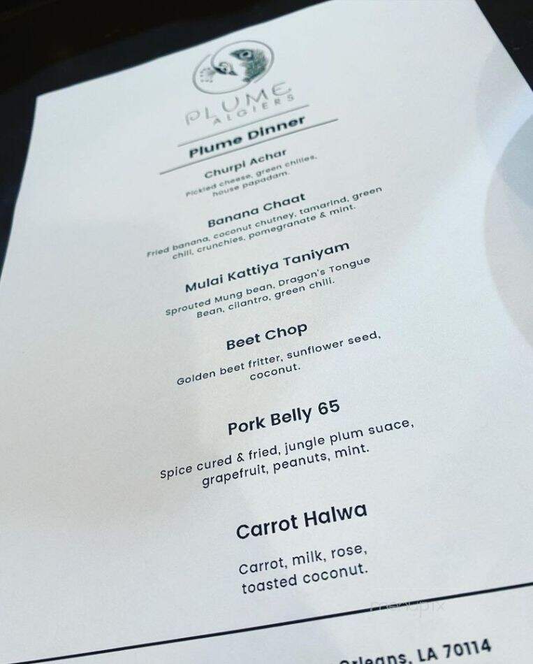Plume Algiers - New Orleans, LA menu_pic