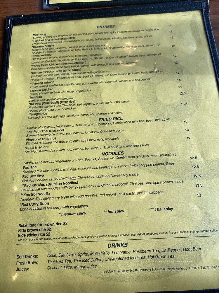 Charm Thai Eatery - Westminster, CO menu_pic