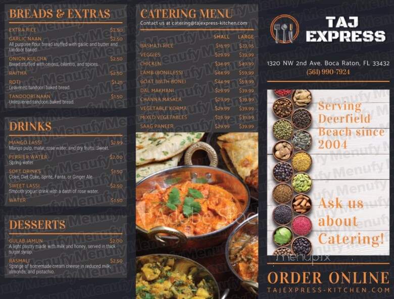 Taj Express Indian Cuisine - Boca Raton, FL menu_pic