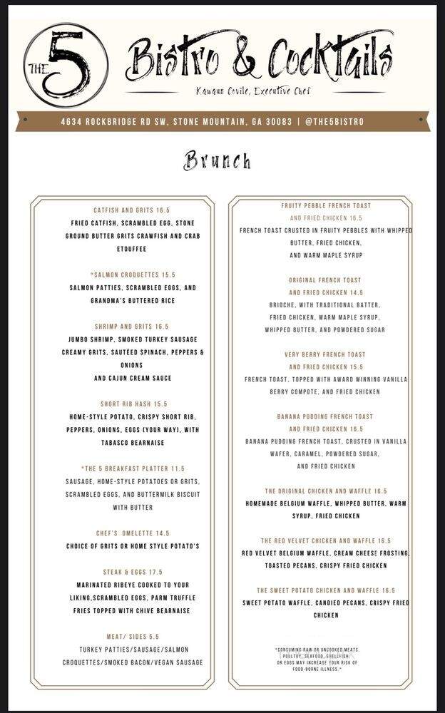 The 5 Bistro and Cocktails - Stone Mountain, GA menu_pic