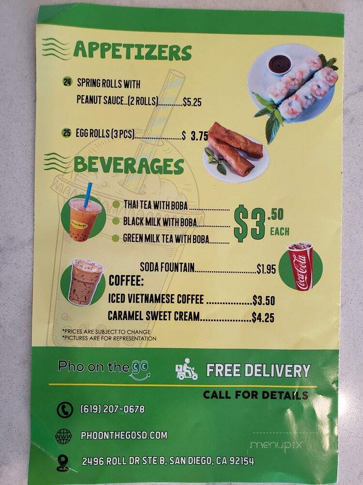 Pho on the Go - San Diego, CA menu_pic
