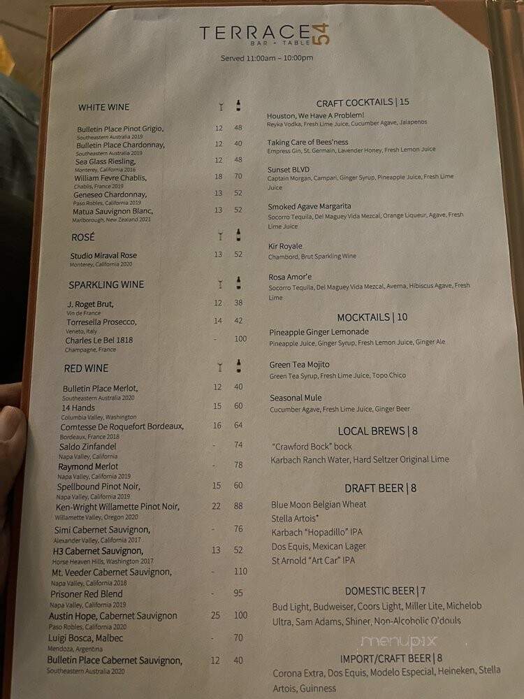 Terrace 54 - Houston, TX menu_pic