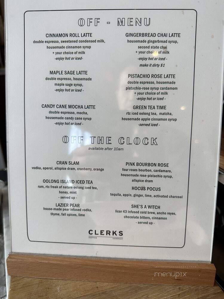 Clerks Coffee Company - Charleston, SC menu_pic