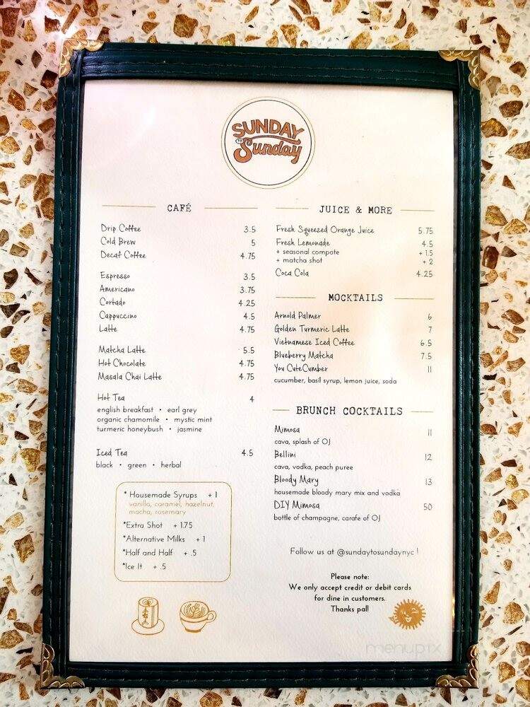 Sunday to Sunday - New York, NY menu_pic