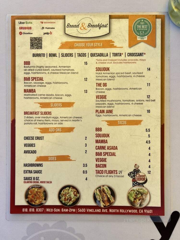 Bread & Breakfast - Los Angeles, CA menu_pic
