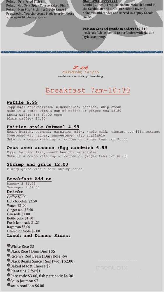 Zoe Shack - Jamaica, NY menu_pic