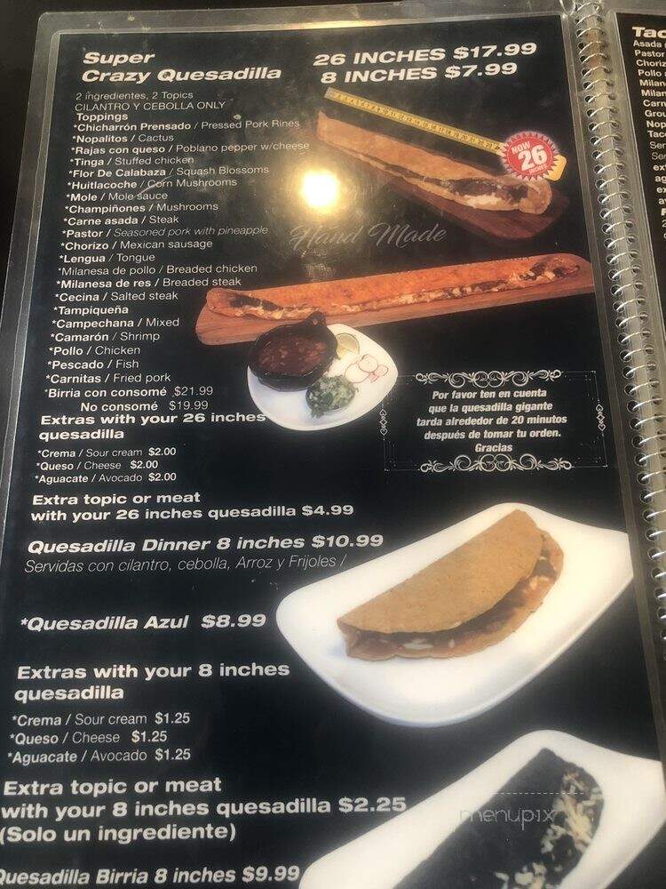 Crazy Quesadilla Mexican Restaurant - Arlington Heights, IL menu_pic