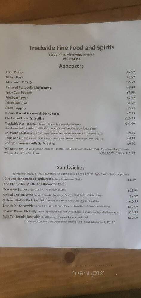 Trackside Fine Food and Spirits - Mishawaka, IN menu_pic