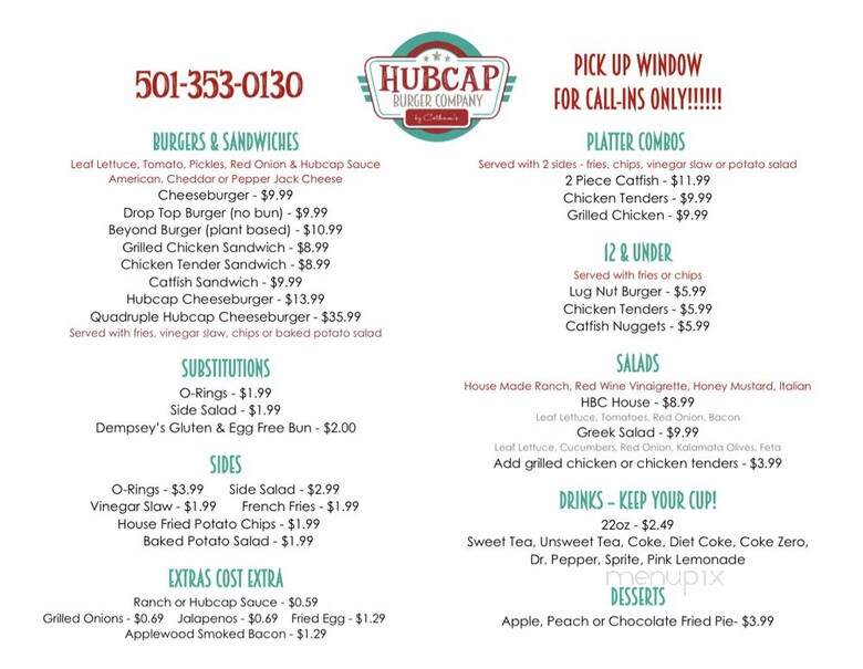 Hubcap Burger Company - Little Rock, AR menu_pic