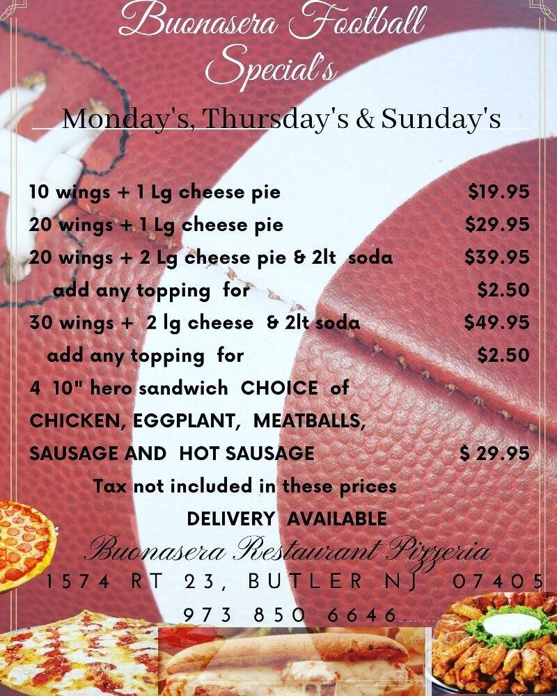 Buonasera Restaurant Pizzeria - Butler, NJ menu_pic