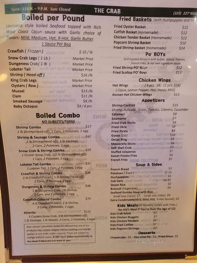 The Crab - San Angelo, TX menu_pic