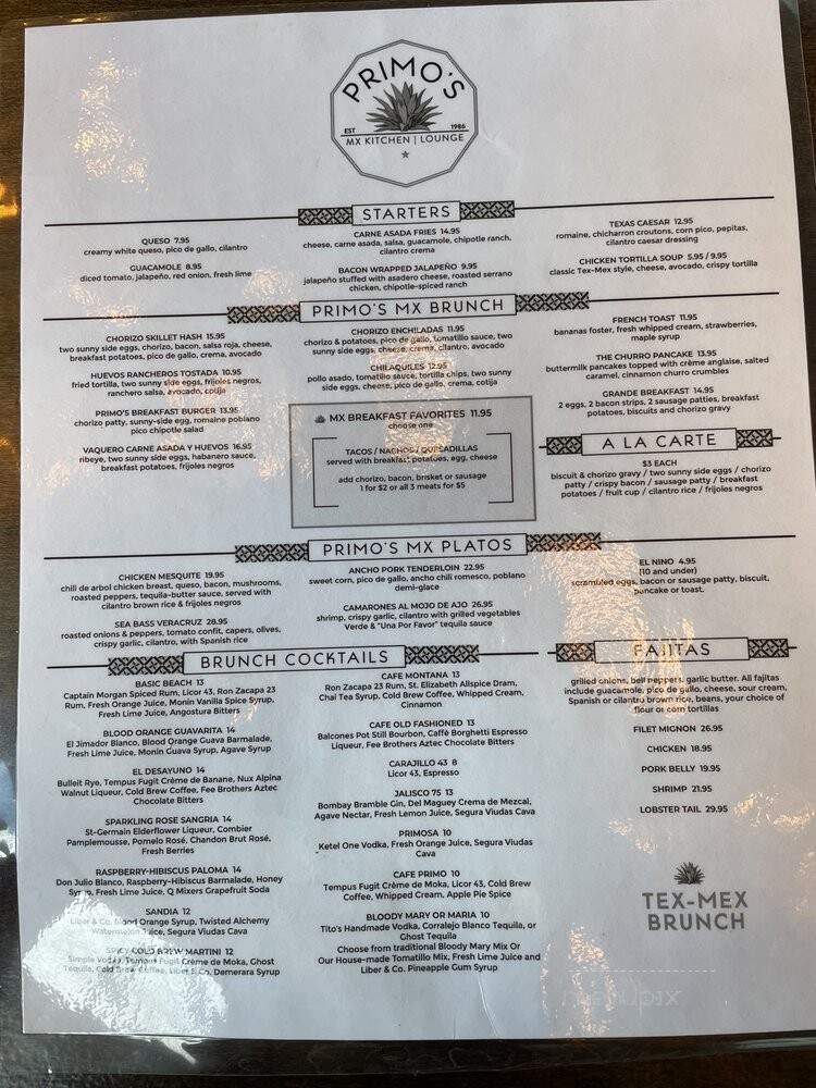 Primo's MX Kitchen Downtown - Dallas, TX menu_pic