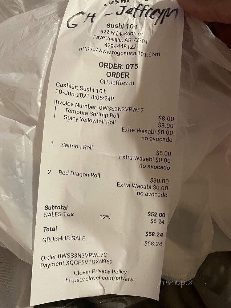 Sushi 101 - Fayetteville, AR menu_pic