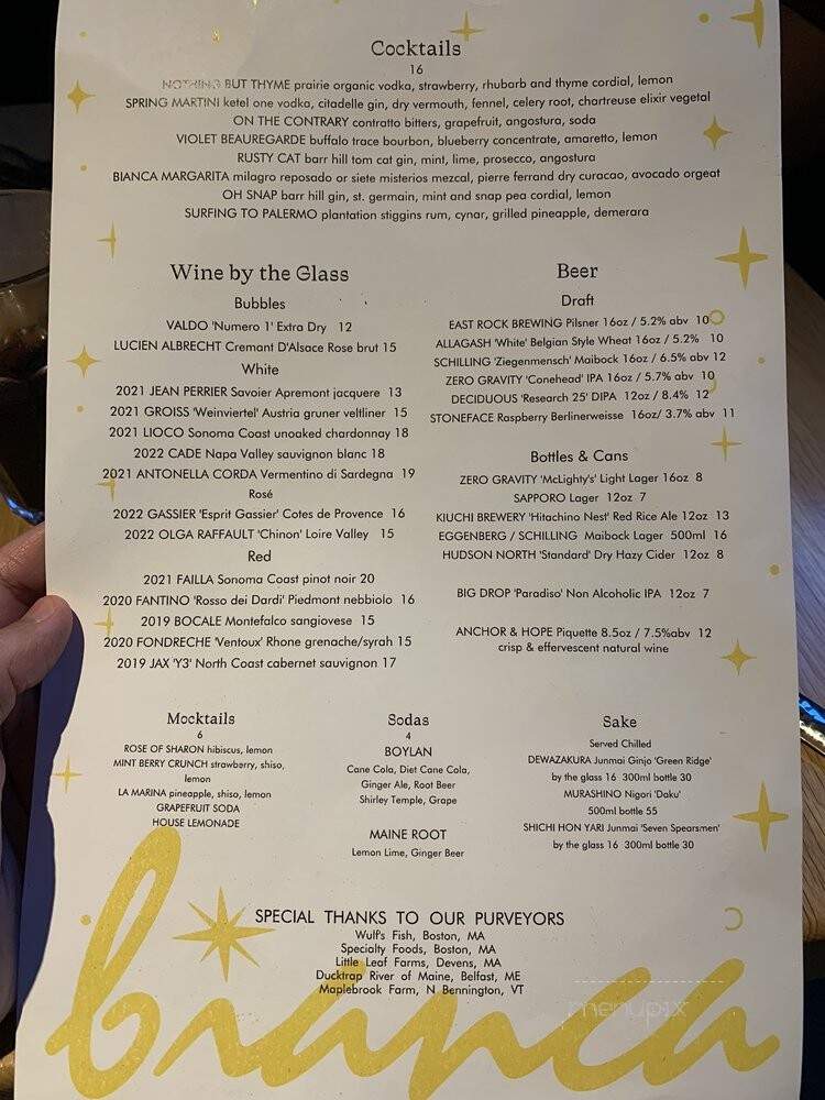 Bianca - Chestnut Hill, MA menu_pic