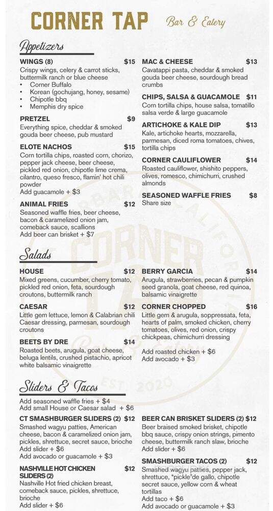 Corner Tap Room - Santa Barbara, CA menu_pic