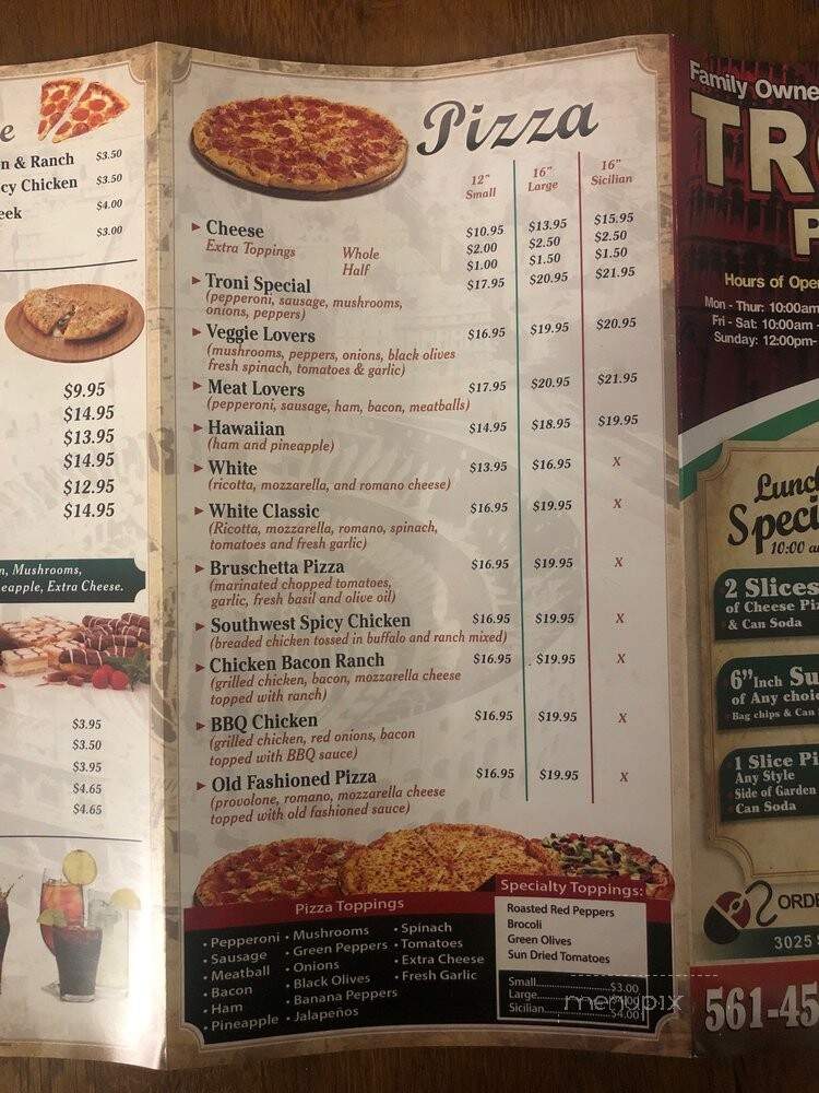 Troni's Pizza - Delray Beach, FL menu_pic