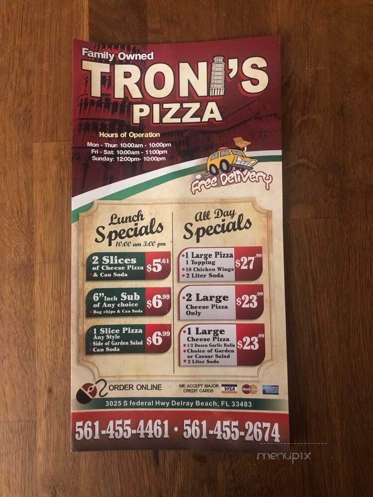 Troni's Pizza - Delray Beach, FL menu_pic