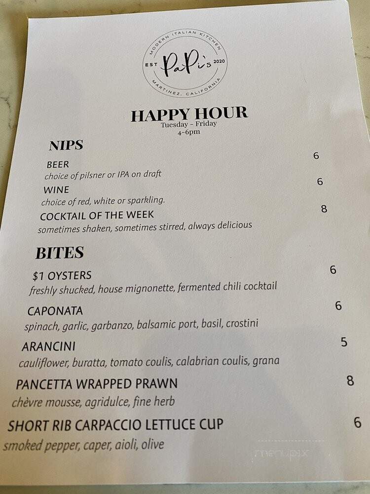 Papi's - Martinez, CA menu_pic