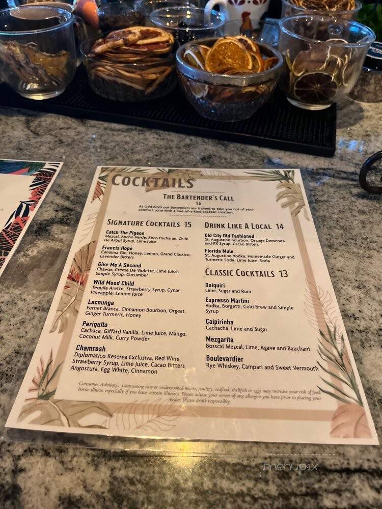 Odd Birds Cocktail Lounge and Kitchen - Saint Augustine, FL menu_pic