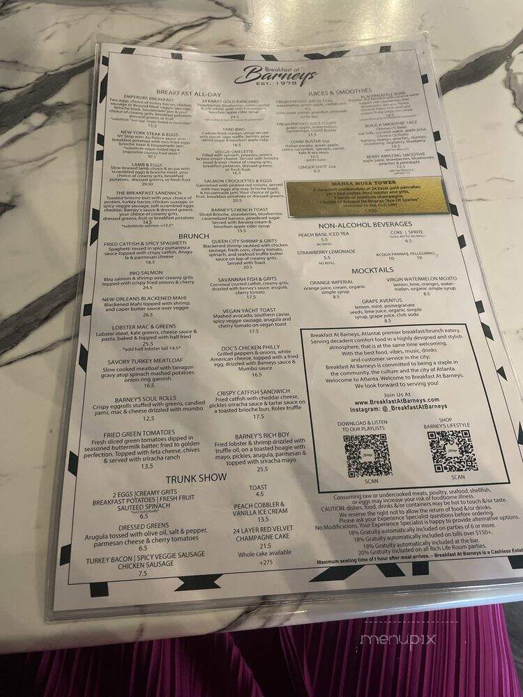 Breakfast at Barneys - Atlanta, GA menu_pic