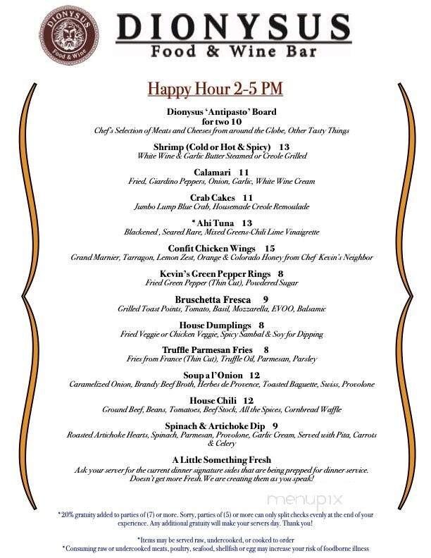 Dionysus Food & Wine Bar - Greenwood Village, CO menu_pic
