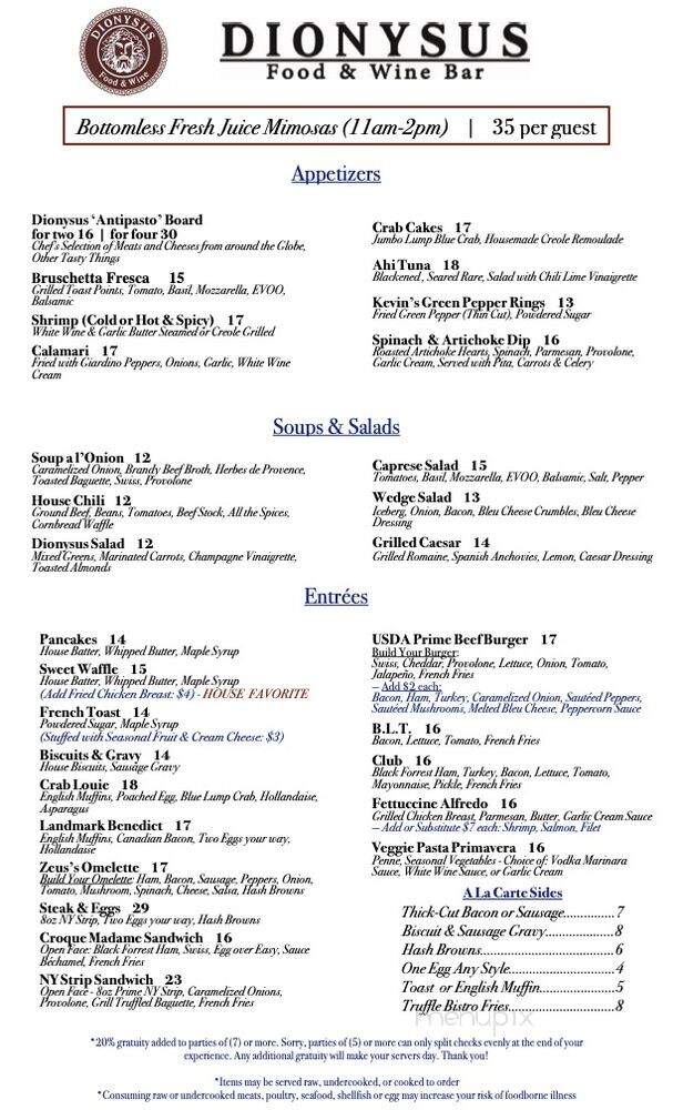 Dionysus Food & Wine Bar - Greenwood Village, CO menu_pic
