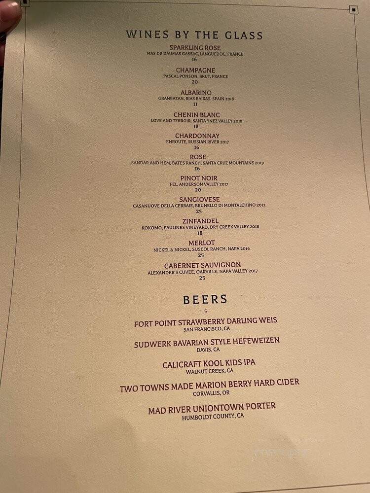 The Patio By Alexander's Steakhouse - San Francisco, CA menu_pic
