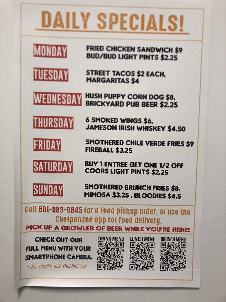 The Brickyard Bar - Salt Lake City, UT menu_pic