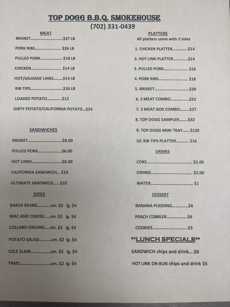 Top Dogg BBQ SmokeHouse - Las Vegas, NV menu_pic