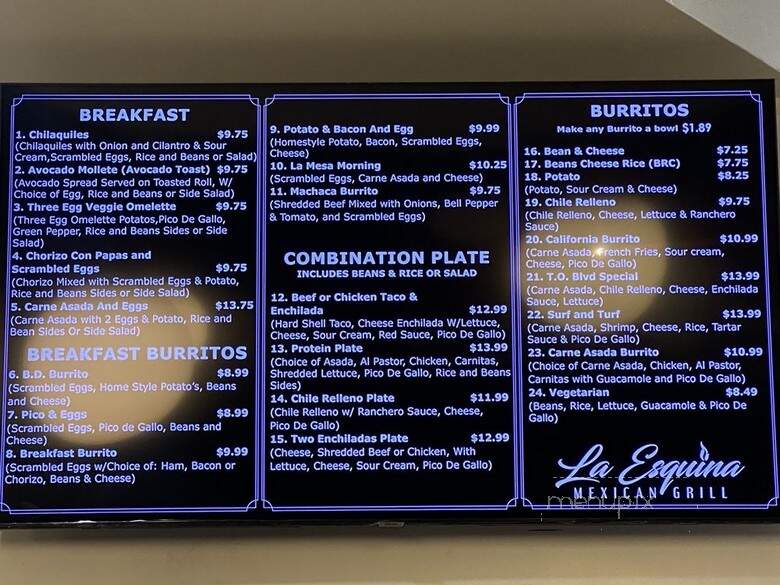 La Esquina Mexican Grill - Thousand Oaks, CA menu_pic