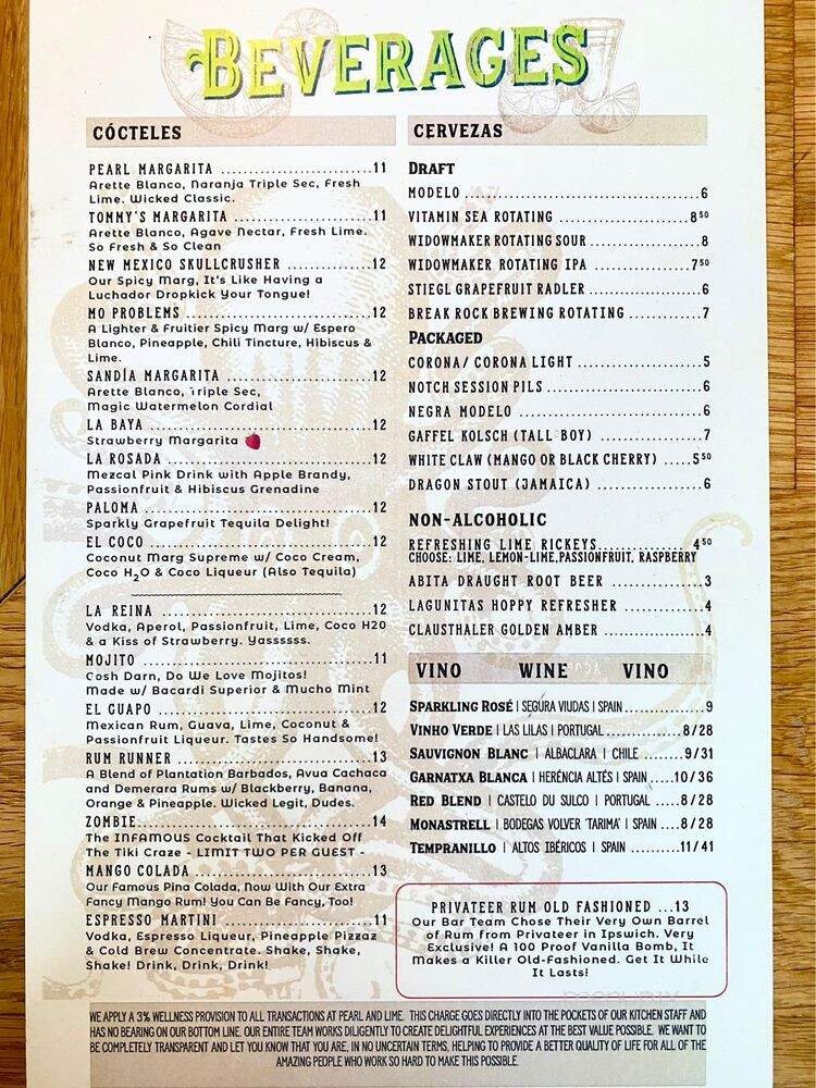 Pearl & Lime - Quincy, MA menu_pic