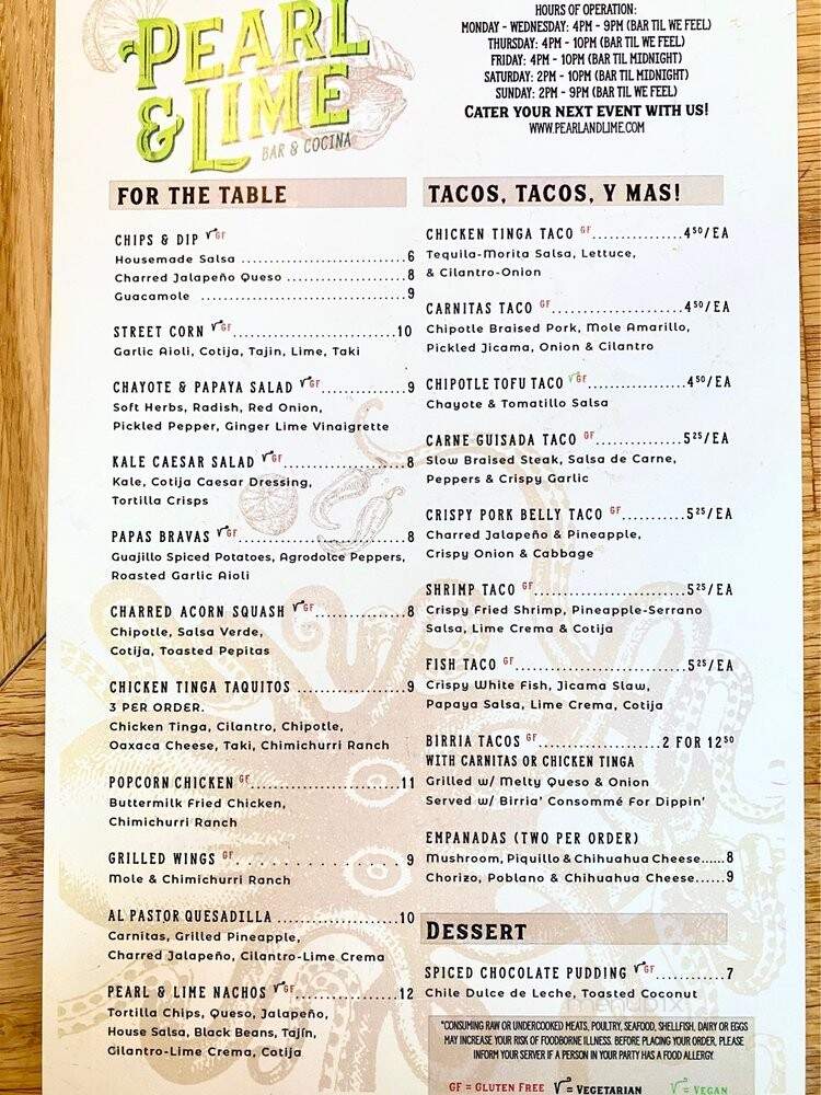Pearl & Lime - Quincy, MA menu_pic