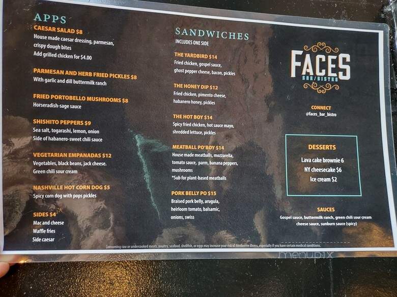 Faces - Louisville, KY menu_pic