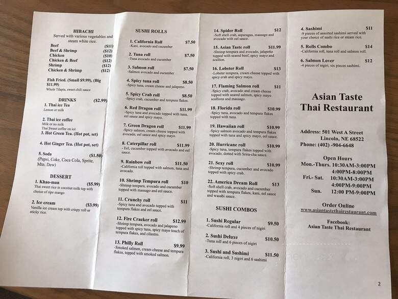 Asian Taste Thai Restaurant - Lincoln, NE menu_pic