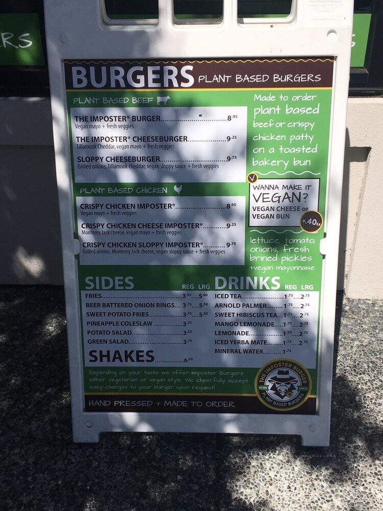 The Imposter Burger - Cotati, CA menu_pic