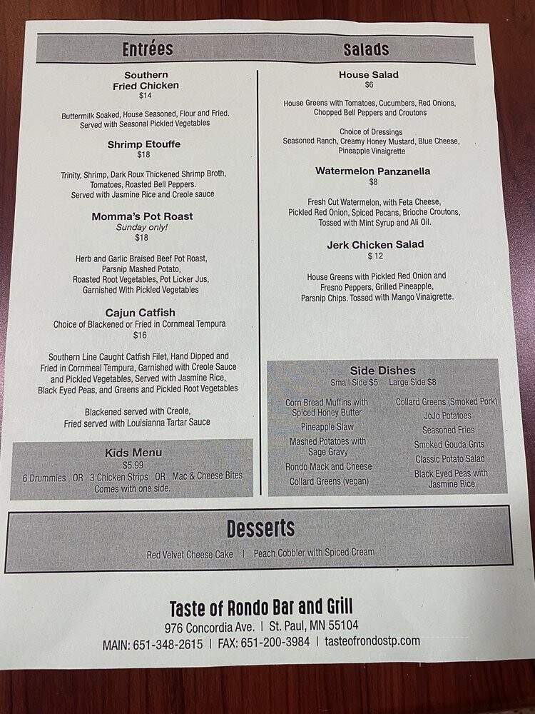 Taste of Rondo Bar & Grill - Saint Paul, MN menu_pic
