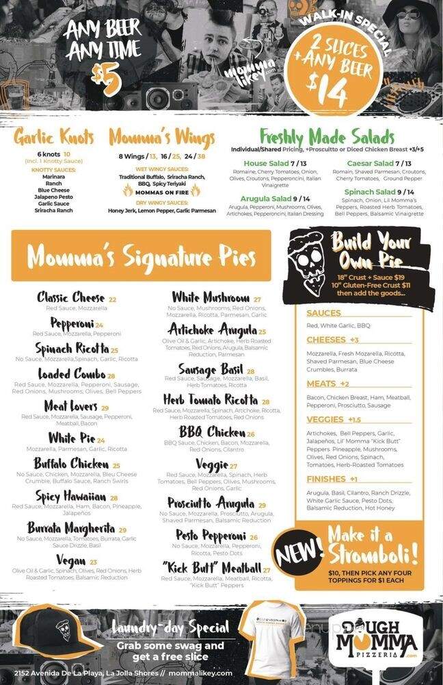 Dough Momma Pizzeria - La Jolla, CA menu_pic