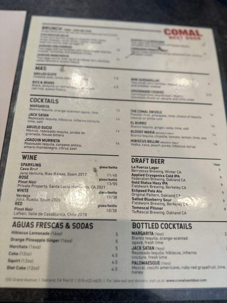 Comal Next Door - Oakland, CA menu_pic