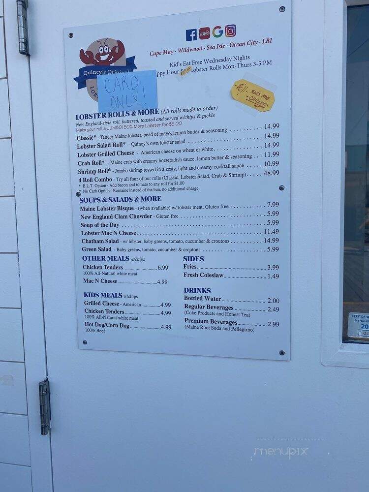Quincy's Original Lobster Rolls - Wildwood, NJ menu_pic