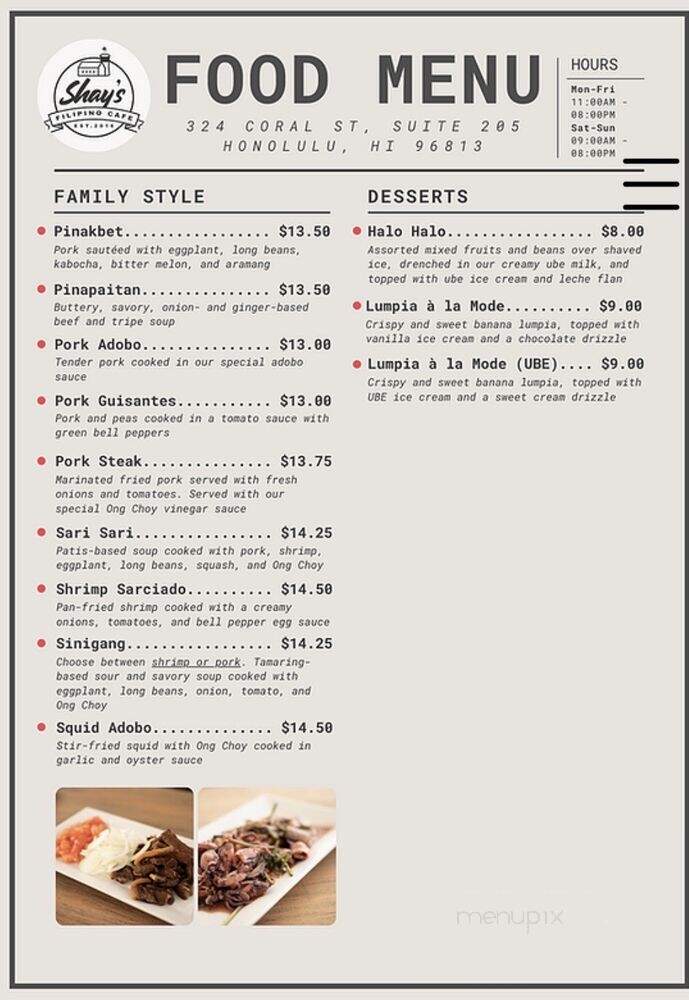 Shay's Filipino Cafe - Honolulu, HI menu_pic