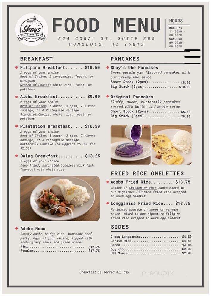 Shay's Filipino Cafe - Honolulu, HI menu_pic