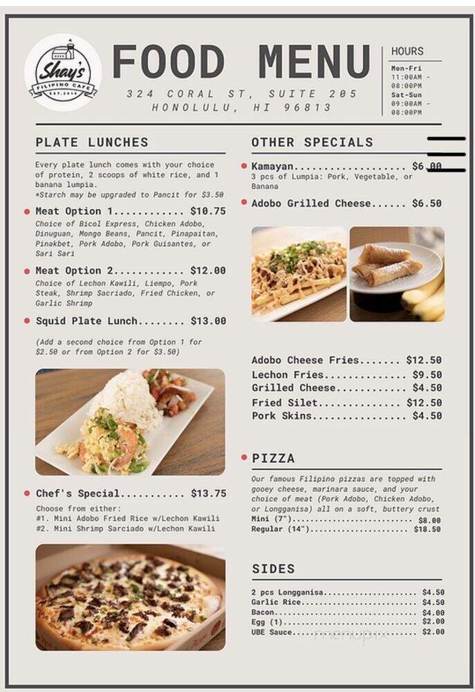 Shay's Filipino Cafe - Honolulu, HI menu_pic